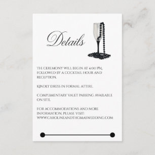 Carte D'accompagnement Mariage de verre de champagne Black & White Pearl