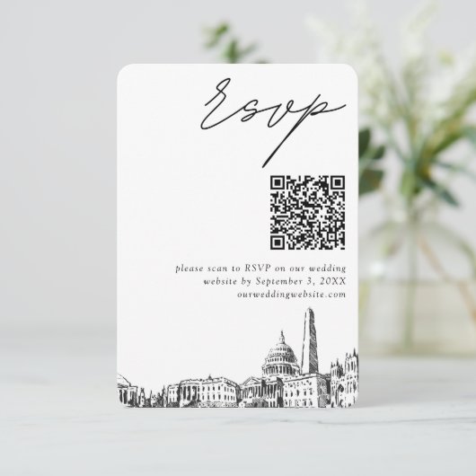 Carte D'accompagnement Mariage de Washington DC Moderne RSVP QR Code (Debout devant)