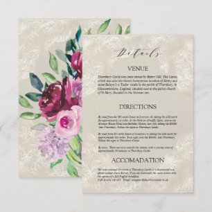 Carte D'accompagnement Mariage décoratif Dove Grey, Vin & roses roses ros