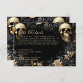 Carte D'accompagnement Mariage des crânes et des fleurs d'or gothique fon (Devant / Derrière)