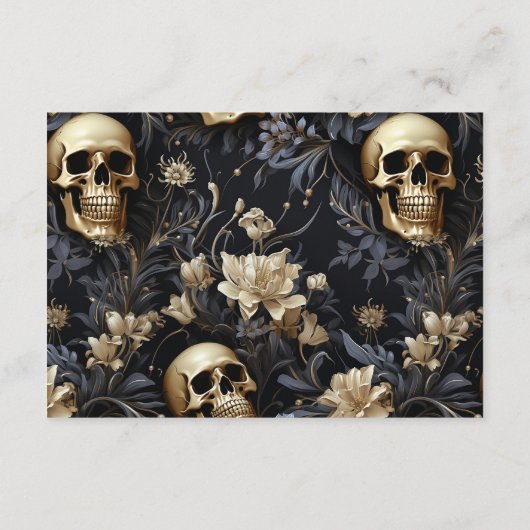 Carte D'accompagnement Mariage des crânes et des fleurs d'or gothique fon (Dos)