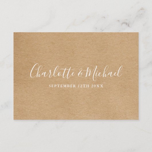 Carte D'accompagnement Mariage Détails Signature Script Rustique Kraft (Dos)