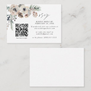 Carte D'accompagnement Mariage d'hiver blanc rustique QR Code Mariage RSV