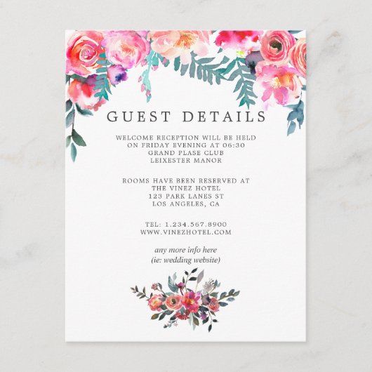 Carte D'accompagnement Mariage d'hiver Floral Détails de l'invité (Devant)