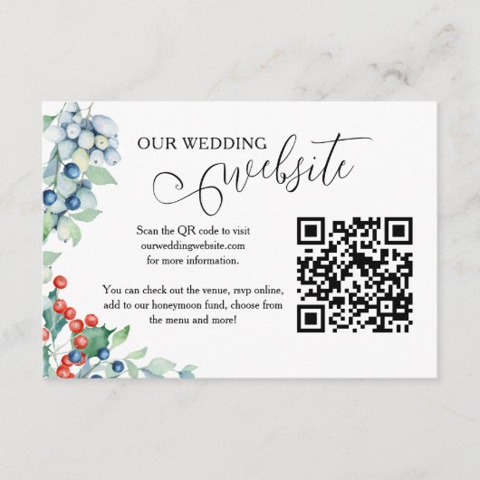 Carte D'accompagnement Mariage d'hiver Holly Berries Mariage Website (Devant)