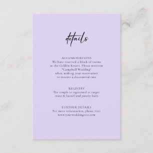 Carte D'accompagnement Mariage d'informations minimaliste Lavender Purple