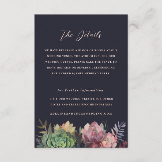 Carte D'accompagnement Mariage d'informations sur les hôtels sombres et s (Devant)