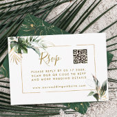 Carte D'accompagnement Mariage d'or Feuille tropical RSVP avec code QR