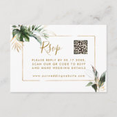 Carte D'accompagnement Mariage d'or Feuille tropical RSVP avec code QR (Devant)