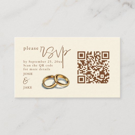 Carte D'accompagnement Mariage d'or illustration RSVP QR Code (Devant)