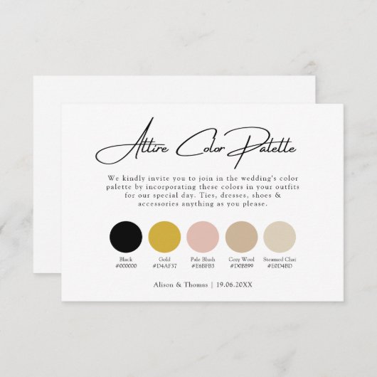 Carte D'accompagnement Mariage d'or noir + palette de couleurs d'ensemble (Devant / Derrière)