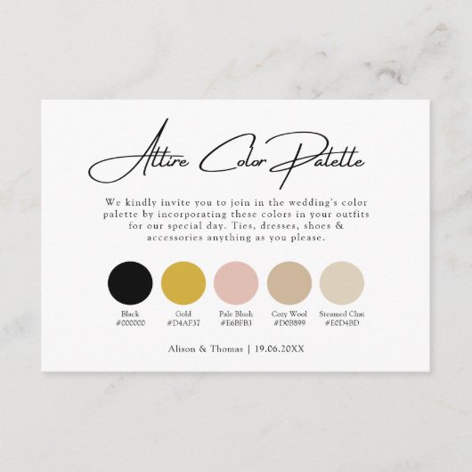 Carte D'accompagnement Mariage d'or noir + palette de couleurs d'ensemble (Devant)
