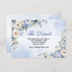 Carte D'accompagnement Mariage Dusty Blue Watercolor Fleurs d'ivoire Feui