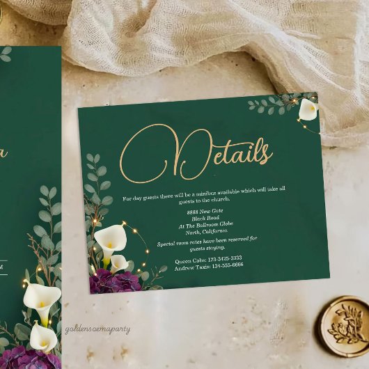 Carte D'accompagnement Mariage Élégance Botanique Émeraude & Ivoire