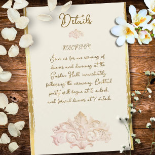 Carte D'accompagnement Mariage Élégance Vintage Baroque Or Rose
