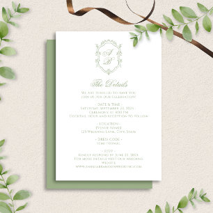 Carte D'accompagnement Mariage élégant avec armoiries de monogramme flora