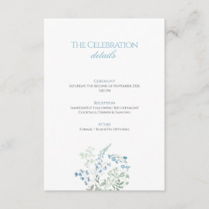 Carte D'accompagnement Mariage élégant calligraphié floral bleu poussiére