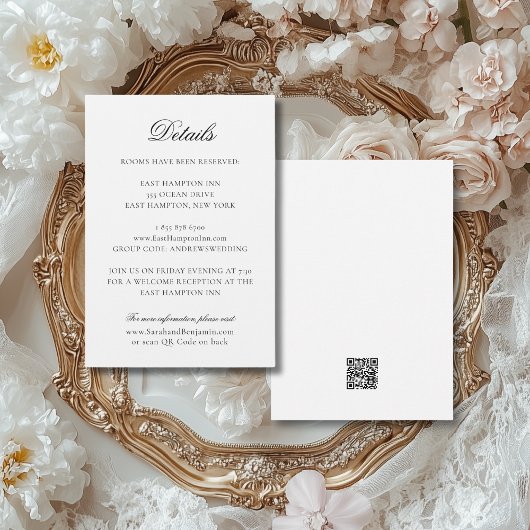 Carte D'accompagnement Mariage Élégant Classique avec Code QR Noir & Blan