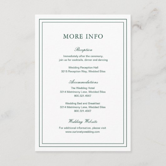 Carte D'accompagnement Mariage élégant classique Emerald Green (Devant)