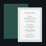 Carte D'accompagnement Mariage élégant classique Emerald Green<br><div class="desc">Carte d'enceinte mariage vert forêt/vert émeraude de style classique avec un design simple et minimal avec vos détails entourés d'une double bordure. Les fontes alternent entre un script élégant,  une fonte serif traditionnelle et minimaliste sans serif. Cette carte de boîtier est idéale pour un mariage formel.</div>