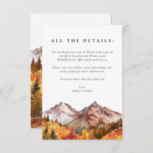 Carte D'accompagnement Mariage élégant d'automne (Devant / Derrière)