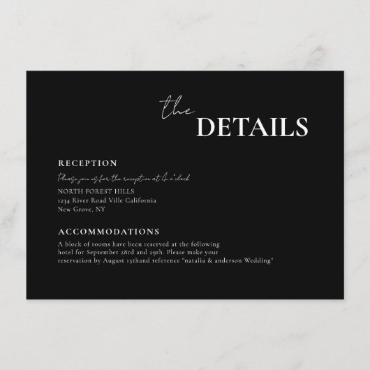 Carte D'accompagnement Mariage élégant de typographie de script noir mode (Devant)