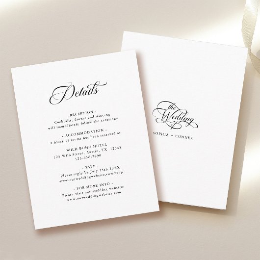 Carte D'accompagnement Mariage élégant et délicat noir & blanc Détails