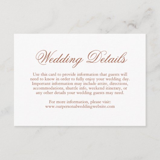 Carte D'accompagnement Mariage élégant et traditionnel en terre cuite (Devant)