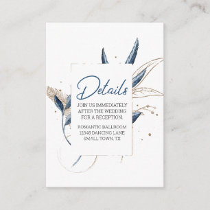 Carte D'accompagnement Mariage Élégant Floral Moderne Or Bleu