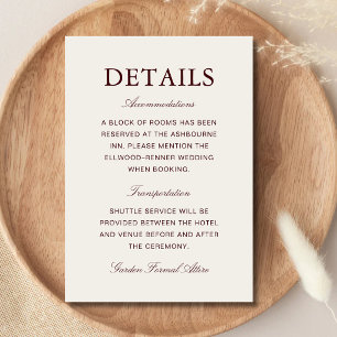 Carte D'accompagnement Mariage élégant Formel Ivoire & Bourgogne