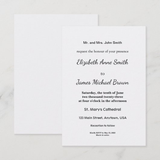 Carte d'accompagnement | Mariage Élégant | Invitat (Devant / Derrière)
