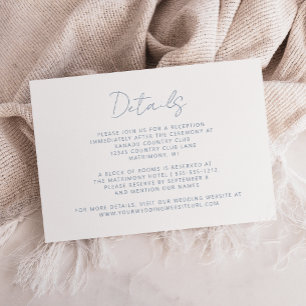 Carte D'accompagnement Mariage Élégant Minimaliste à l'Encre Bleue Poussi