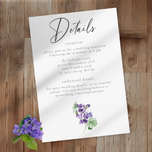 Carte D'accompagnement Mariage Élégant Minimaliste Aquarelle Violettes