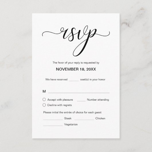 Carte D'accompagnement Mariage élégant moderne RSVP, Répondre (Devant)