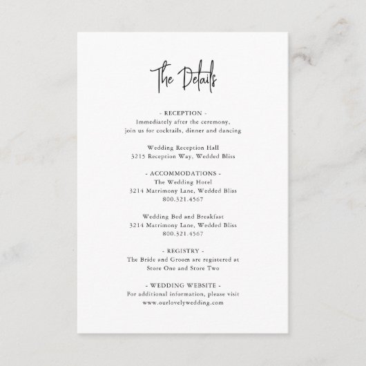 Carte D'accompagnement Mariage élégant noir et blanc intemporel (Devant)