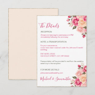 Carte D'accompagnement Mariage Élégant Rose Fuchsia et Ivoire