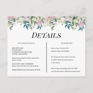 Carte D'accompagnement Mariage Élégant Rose Pâle et Bleu Marine