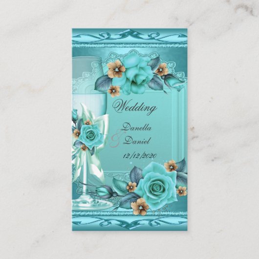Carte D'accompagnement Mariage élégant Turquoise Bleu Beige Rose Fleurs (Devant)