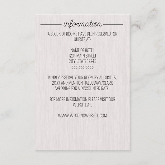 Carte D'accompagnement Mariage en bois blanc rustique (Devant)