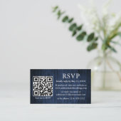 Carte D'accompagnement Mariage en bois bleu rustique QR Photo RSVP (Debout devant)
