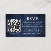 Carte D'accompagnement Mariage en bois bleu rustique QR Photo RSVP (Devant)