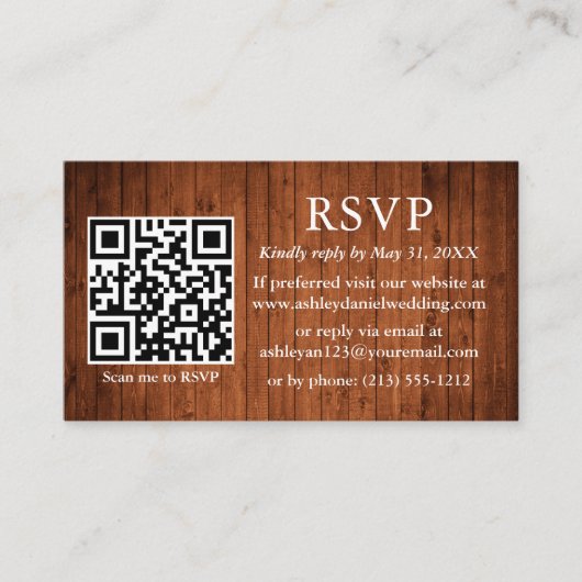 Carte D'accompagnement Mariage en bois rustique QR RSVP (Devant)