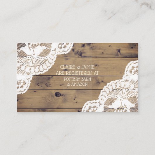 Carte D'accompagnement Mariage en dentelle antique en bois rustique Inser (Devant)