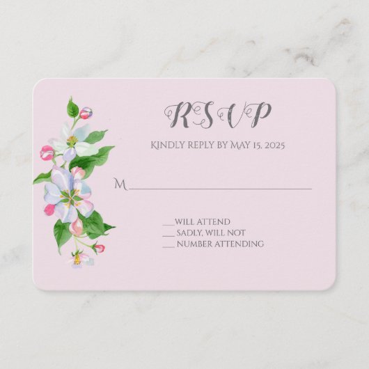 Carte D'accompagnement mariage en fleur de pomme RSVP sur rose (Devant)