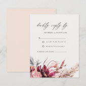 Carte D'accompagnement Mariage en herbe de Pampas Floral Bourgogne RSVP E (Devant / Derrière)