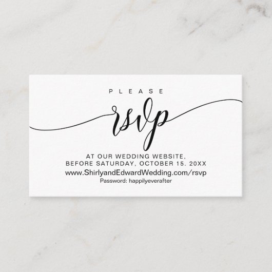 Carte D'accompagnement Mariage en ligne RSVP, Calligraphie noire moderne (Devant)