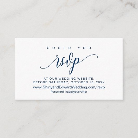 Carte D'accompagnement Mariage en ligne RSVP, Modern Navy Bleu Script (Devant)