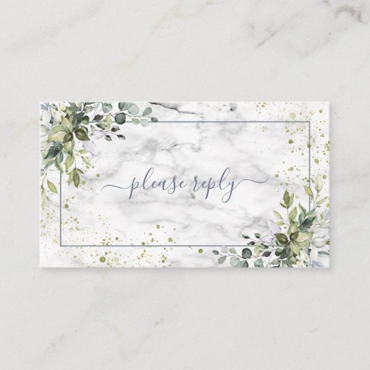 Carte D'accompagnement Mariage en marbre bleu Dusty Eucalyptus vert RSVP (Devant)