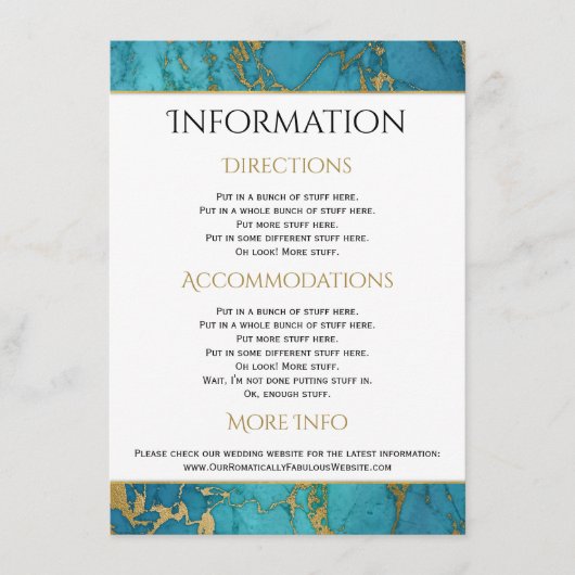 Carte D'accompagnement Mariage en marbre bleu or Détails (Devant)