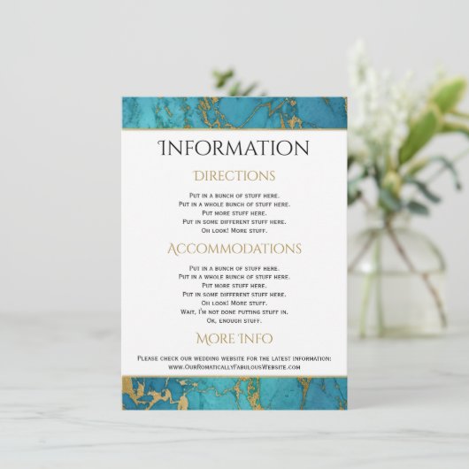 Carte D'accompagnement Mariage en marbre bleu or Détails (Debout devant)